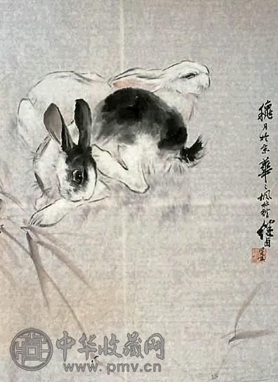 刘继卣 双兔 立轴 设色纸本