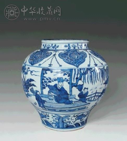 青花人物纹罐