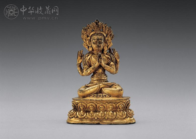 清中期 铜鎏金四臂观音菩萨