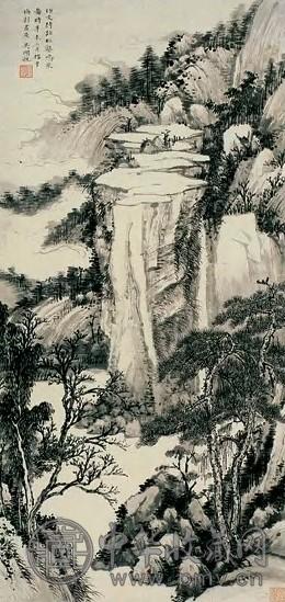 吴湖帆 松壑鸣泉图 轴 纸本水墨