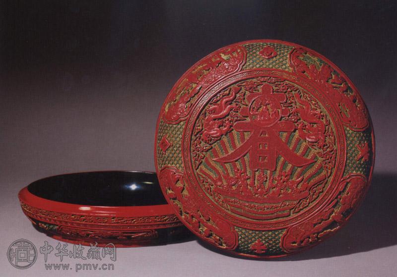 清乾隆 剔红五色雕漆开光式婴戏图《春》字盖盒