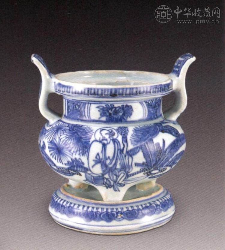 明末 青花人物香炉