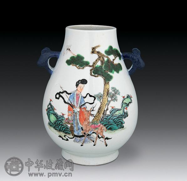 民国 粉彩麻姑献寿双耳尊