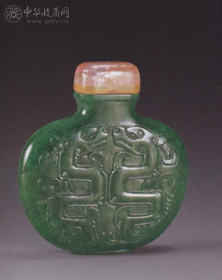 清 翠雕夔龙鼻烟壶 清 翠雕夔龙鼻烟壶
