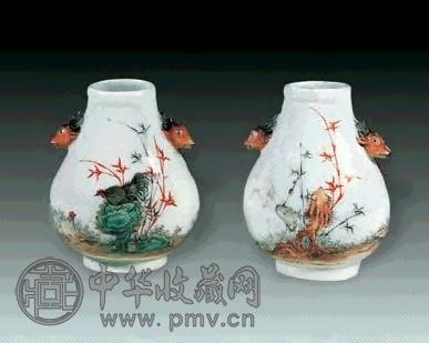 民国 粉彩福寿鹿头尊(2件)