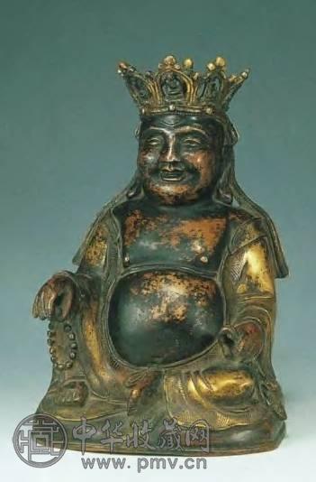 明 铜鎏金戴冠弥勒佛