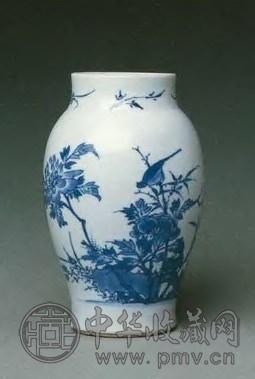 清初 青花花鸟图莲子罐