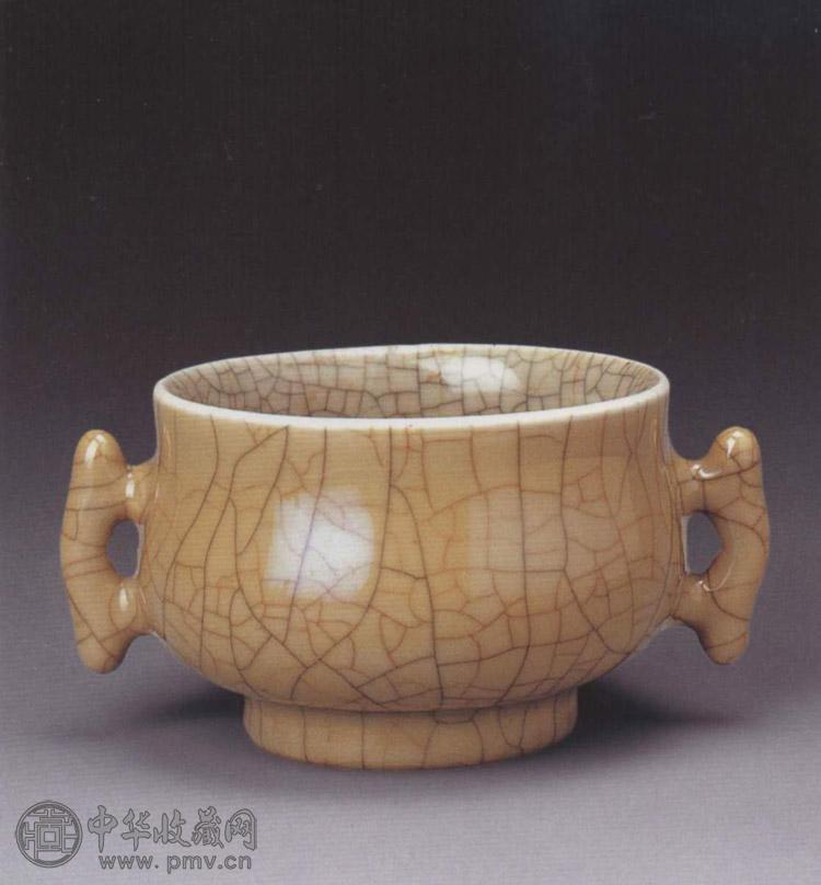 清中期 仿哥釉双耳香炉