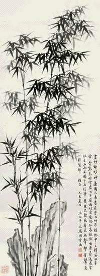 厉国香 己巳(1989年)作 竹石 立轴 设色纸本