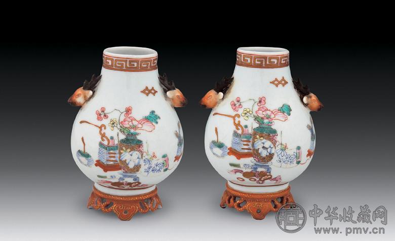 民国 粉彩鹿耳小尊(1对)