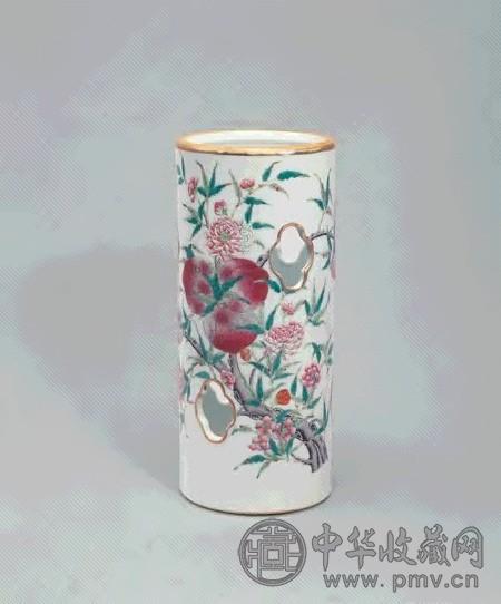 清晚期 粉彩九桃纹开框帽筒 一件