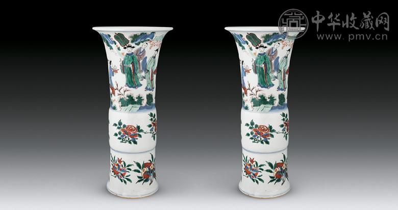 清光绪 五彩人物花觚(1对)