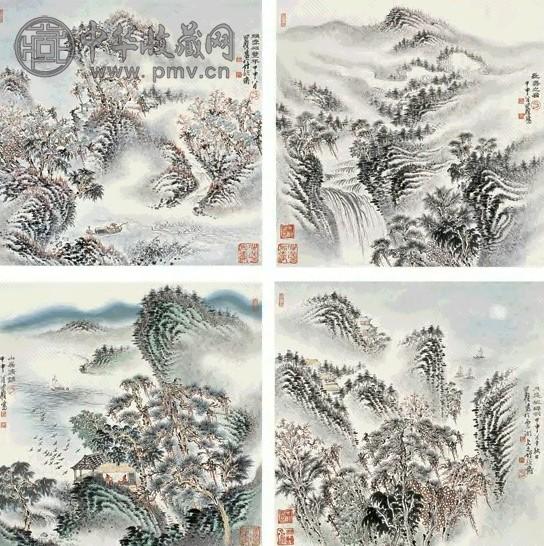 沉明权 山水 镜心 设色纸本