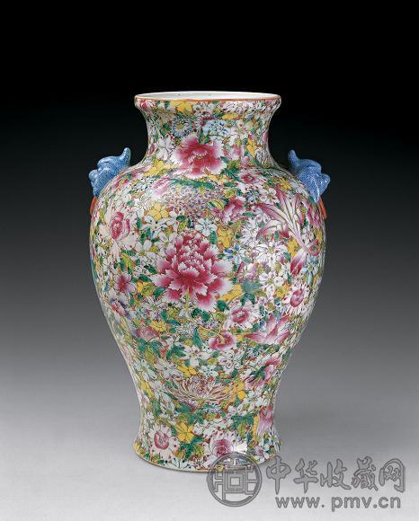 民国 粉彩万花纹兽耳尊