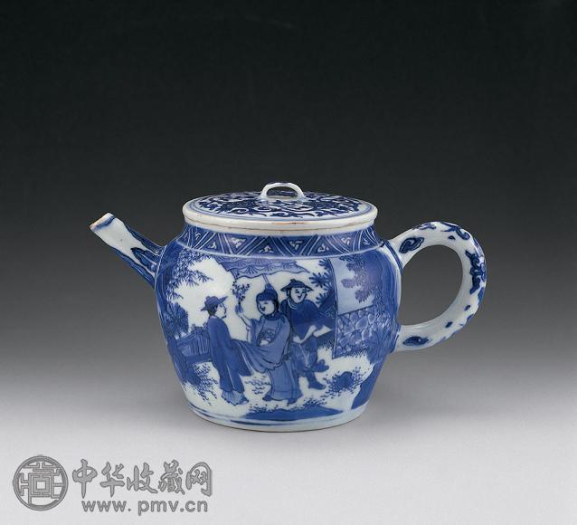 明崇祯 青花人物茶壶