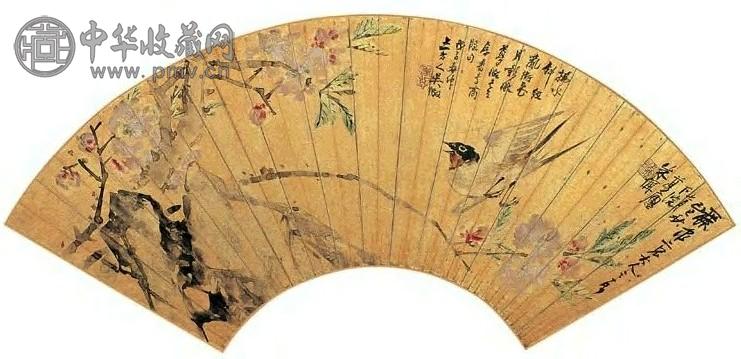 朱偁 花鸟 扇面 设色金笺