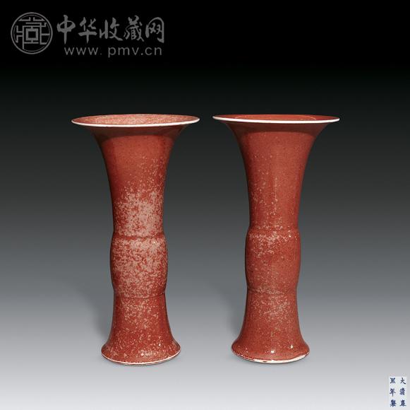 清光绪 豇豆红花觚(1对)