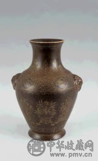 清乾隆 仿古铜描金寿桃双耳尊