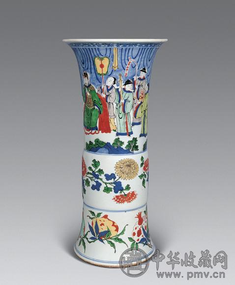 清康熙 五彩高力士脱靴花觚