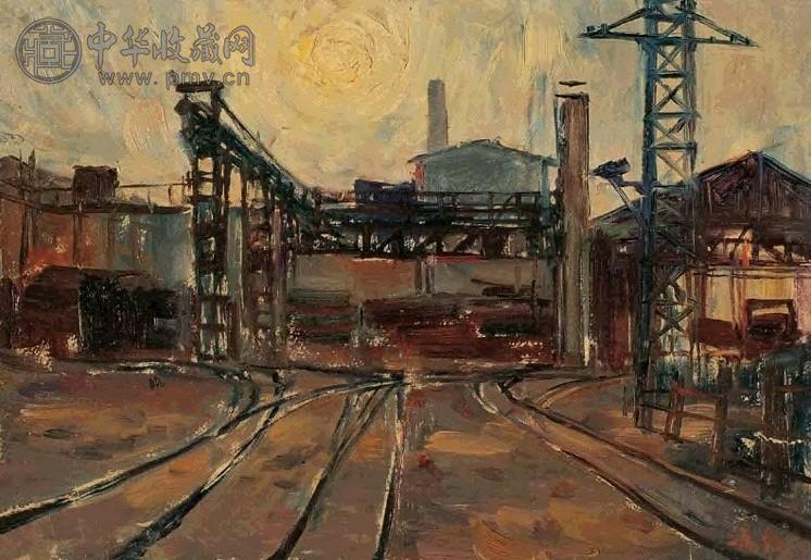 王流秋 70年代 旭日东升 油彩纸板