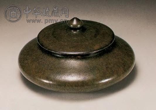 清雍正 茶叶末釉盖罐 带座