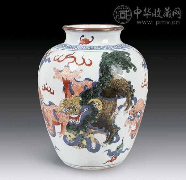 清 青花五彩狮纹尊