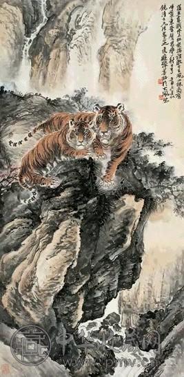 张善孖 双虎 立轴 设色纸本