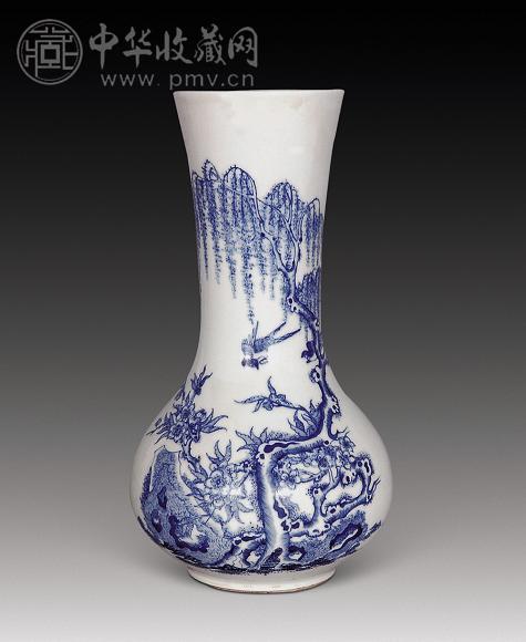 清光绪 青花花鸟尊