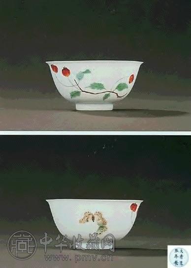 清康熙 五彩折枝果蝶纹盌