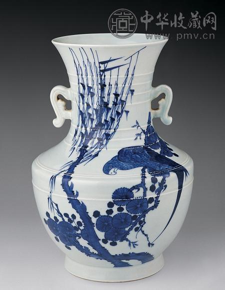 民国 青花花鸟双耳尊