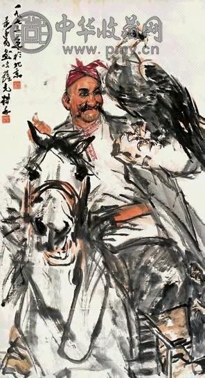 黄冑 哈萨克猎手 立轴 纸本设色