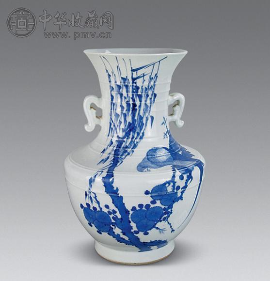 光绪 青花花鸟贯耳尊