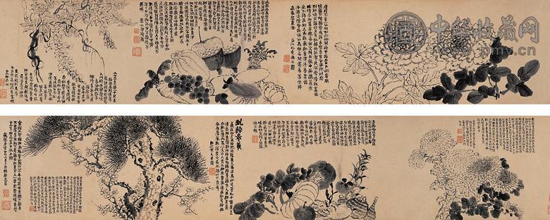 金农 花卉蔬果卷 手卷 水墨纸本