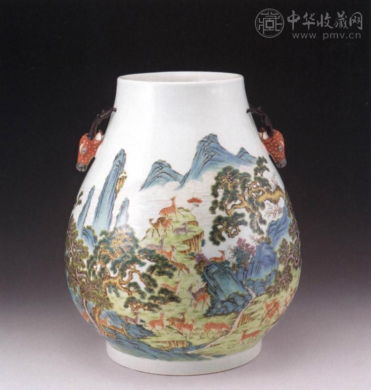 清光绪 粉彩百鹿鹿头尊 清光绪 粉彩百鹿鹿头尊