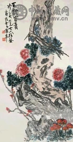 蒲华 1910年作 百龄富贵 立轴 设色纸本