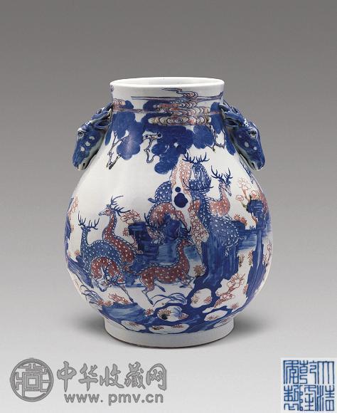 清 青花釉里红鹿头尊(1件)