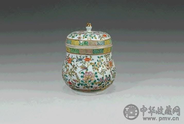 清光绪 粉彩花卉盖罐