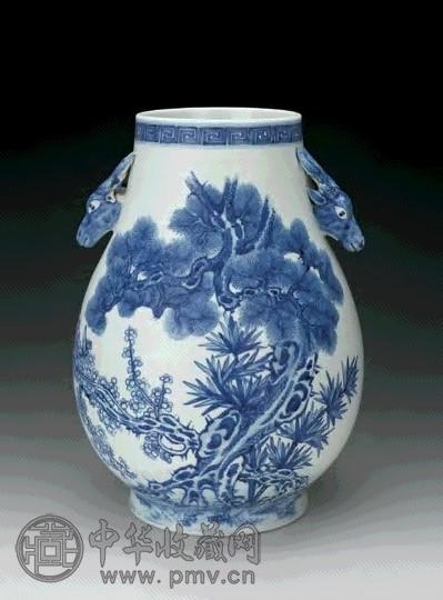 民国 青花岁寒三友纹鹿头尊