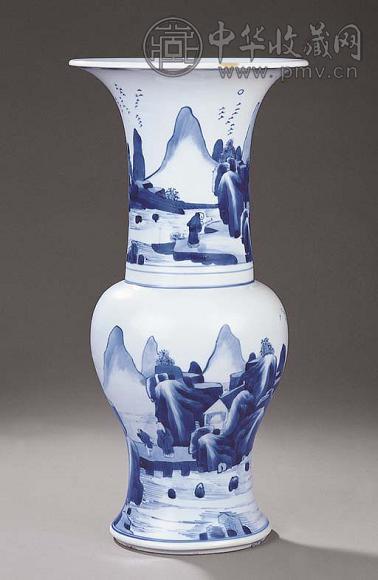 清康熙 青花山水人物纹凤尾尊