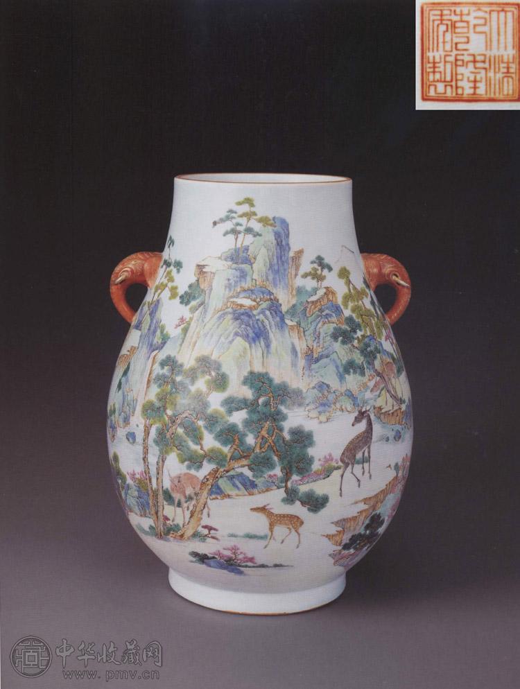 清乾隆 粉彩山水鹿纹尊 清乾隆 粉彩山水鹿纹尊