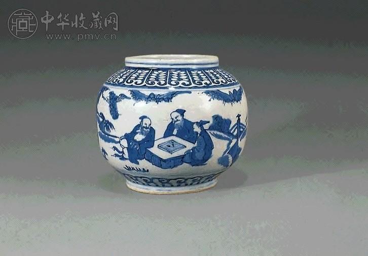 明嘉靖 青花弈棋罐