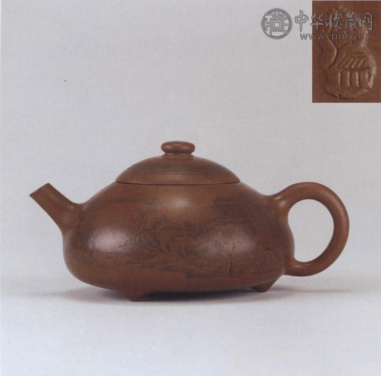 清中期 堆泥山水图紫砂壶