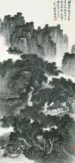近现代 王晖 听瀑图 镜心