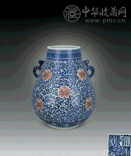 清 青花粉彩缠枝莲纹双耳尊