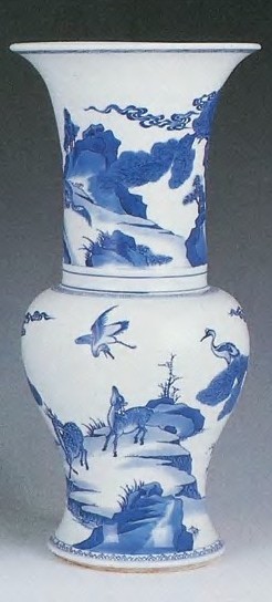 清康熙 青花禽兽花觚