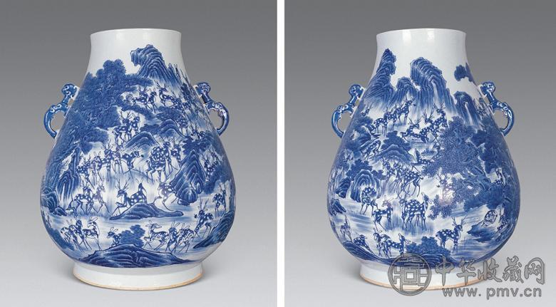 清光绪 青花百鹿尊