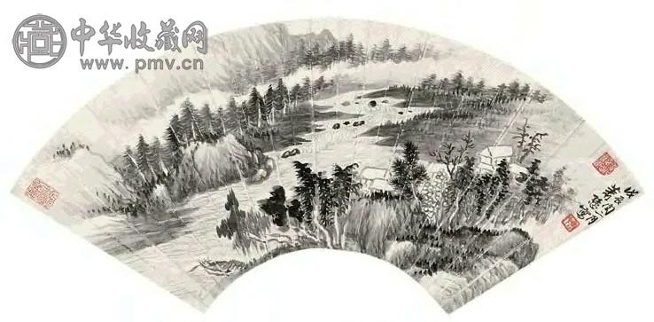 萧愻 戊辰(1928年)作 溪山幽居 扇面 水墨纸本