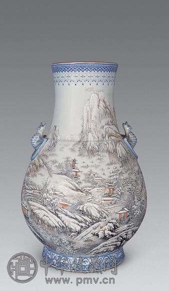 1972年 粉彩雪景鹿鹤同春双耳尊