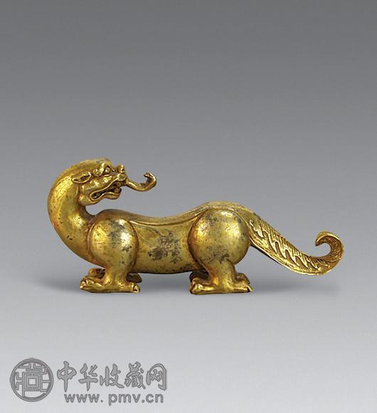 清 红铜鎏金瑞兽笔架