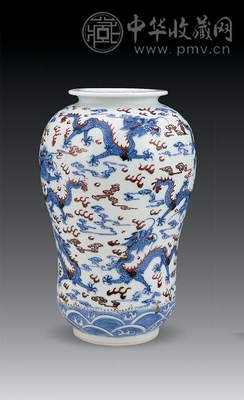 清光绪 青花釉里红龙纹尊